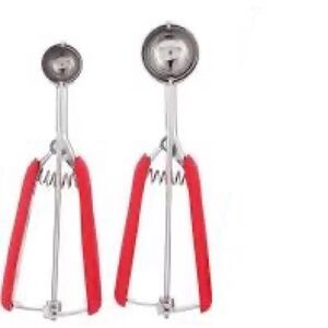 Set of 2 Stainless Steel Multi Purpose Scoops with Red Handles -UNUSED